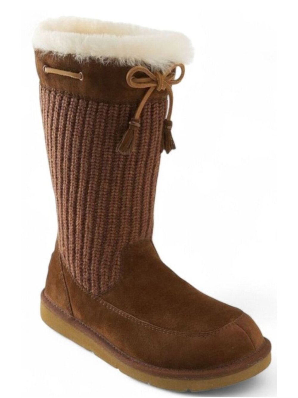 UGG 5124 Suburb Crochet Knit Sheepskin Boots Brown Size US 6 EU 37 [jb]
